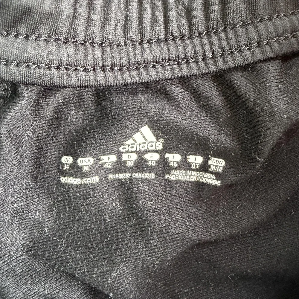 Adidas Track Pants Mens Medium Black Knit Elastic Waist Pockets Stripe Bootcut